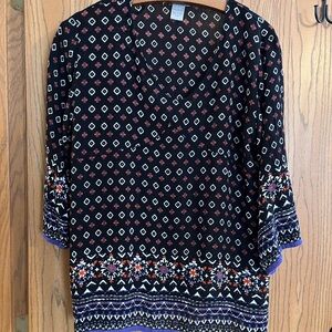 Size S/M World Market Boho Floral Print Rayon V neck 3/4 Sleeve Tunic Top Blouse
